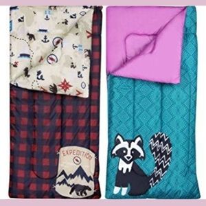 Ozark Trail Kids Sleeping Bags - Red Plaid and Teal with Raccoon Design